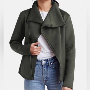 ADAY Olive Green Asymmetrical Zip Blazer